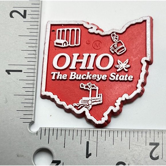 Ohio State Outline Refrigerator Magnet Vintage Red White Buckeye - Picture 3 of 6